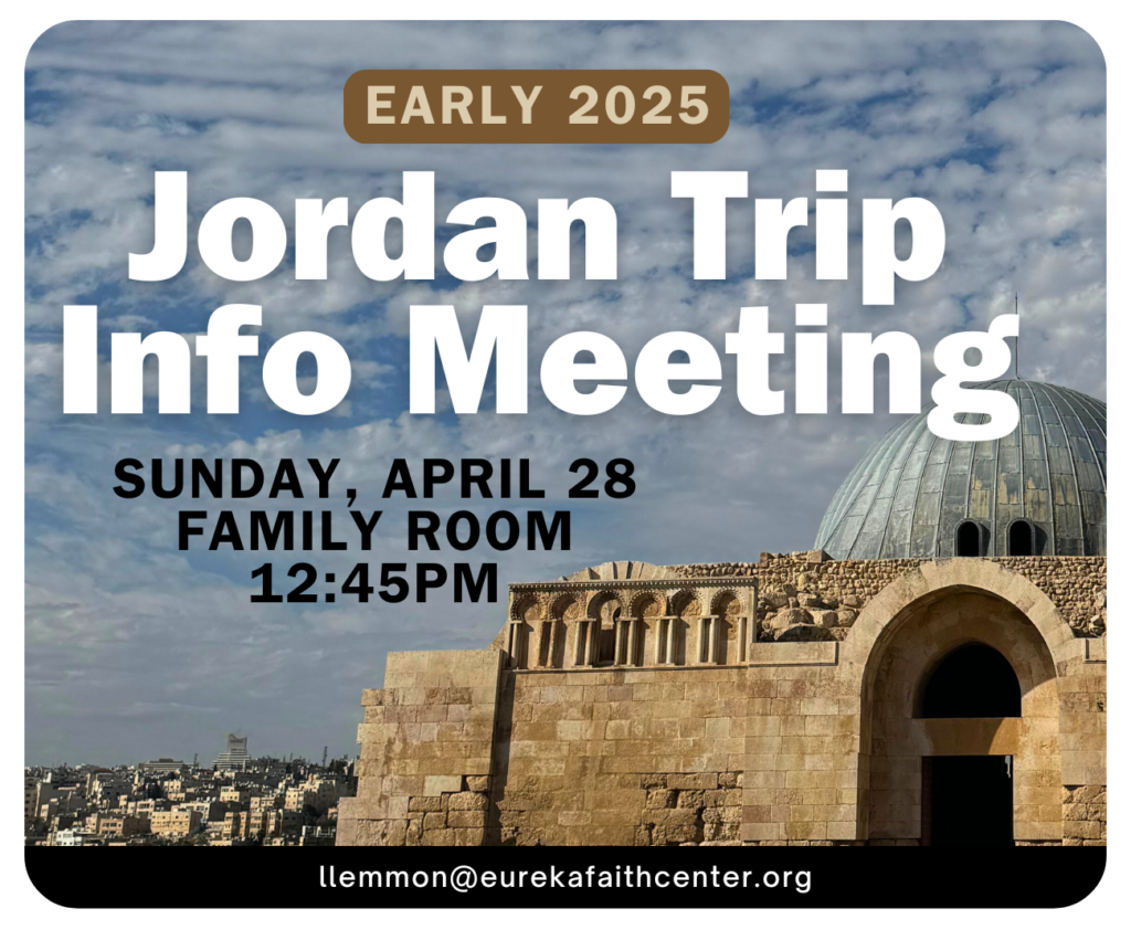 Jordan Trip Info Meeting from 12:45-1:45pm at Faith Center on Sunday, April 28